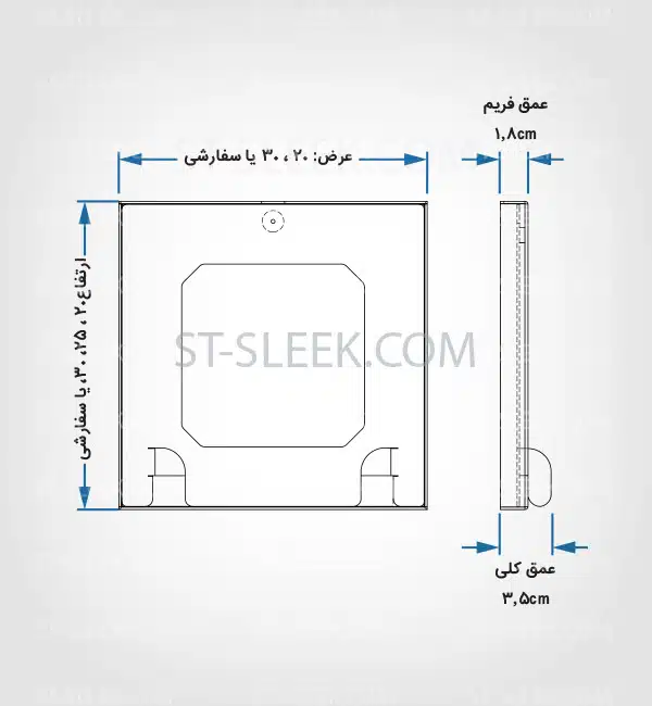 تصویر سایز و مشخصات فنی دریچه بازدید استیل دیواری (دریچه بازدید مخفی)